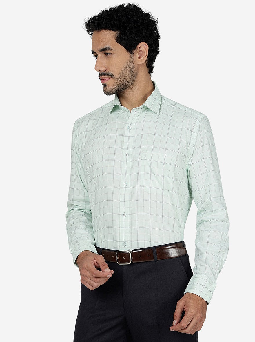 Aqua Checked Regular Fit Formal Shirt | JadeBlue