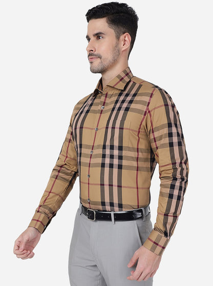 Khakhi Checked Slim Fit Formal Shirt | Metal