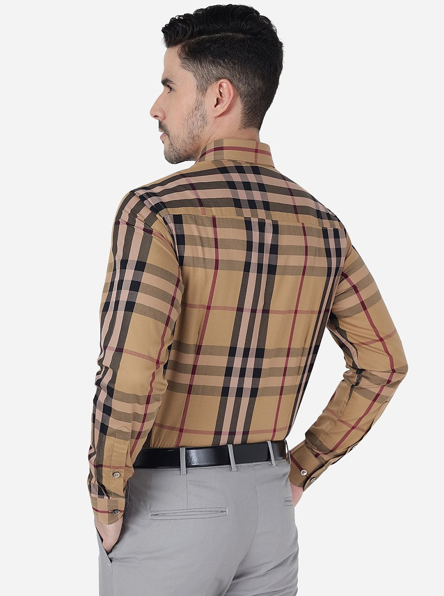 Khakhi Checked Slim Fit Formal Shirt | Metal
