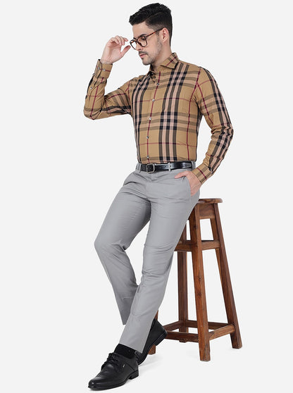 Khakhi Checked Slim Fit Formal Shirt | Metal