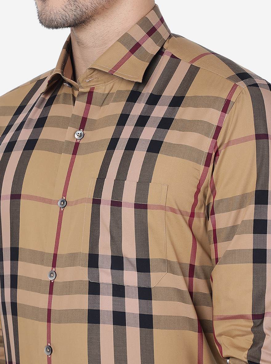 Khakhi Checked Slim Fit Formal Shirt | Metal