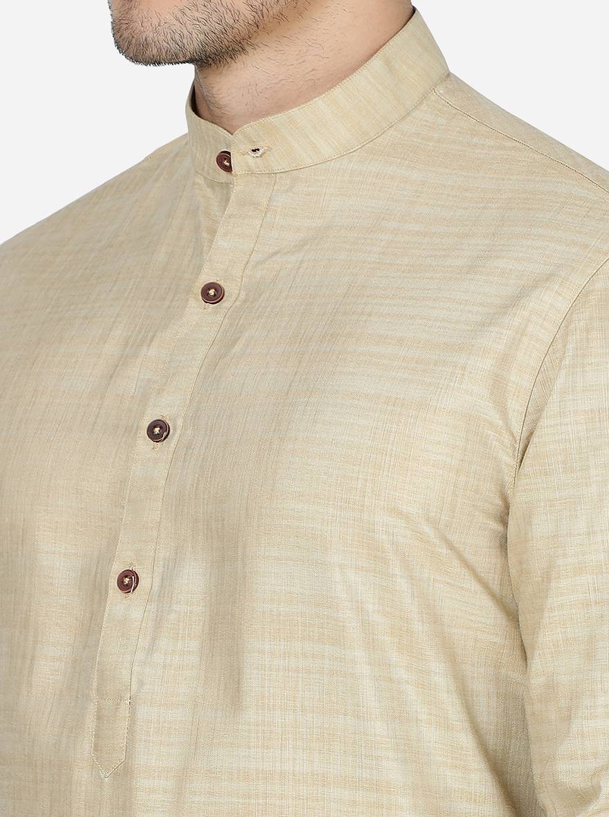 Beige Solid Regular Fit Modi Kurta | JadeBlue