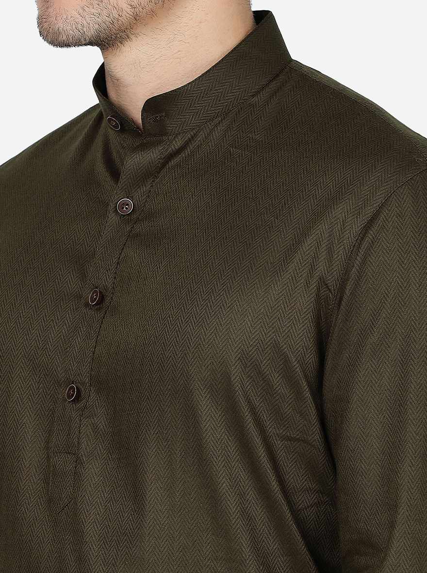 Olive Green Solid Regular Fit Modi Kurta | JadeBlue