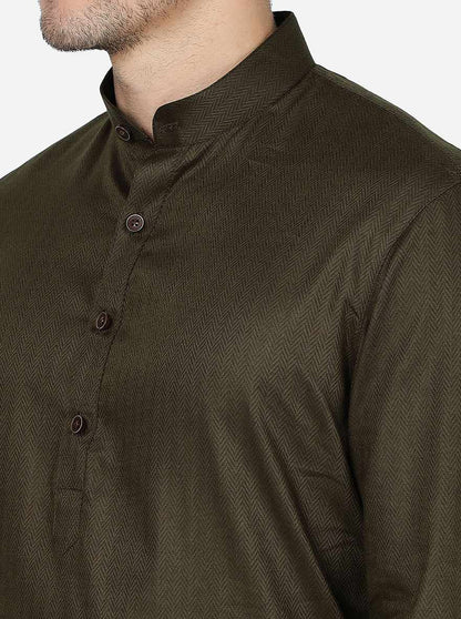 Olive Green Solid Regular Fit Modi Kurta | JadeBlue