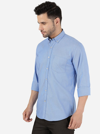 Blue Solid Slim Fit Semi Casual Shirt | JadeBlue