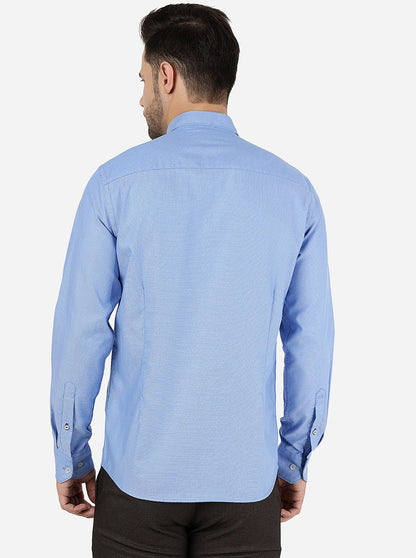 Blue Solid Slim Fit Semi Casual Shirt | JadeBlue