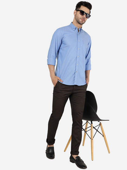 Blue Solid Slim Fit Semi Casual Shirt | JadeBlue