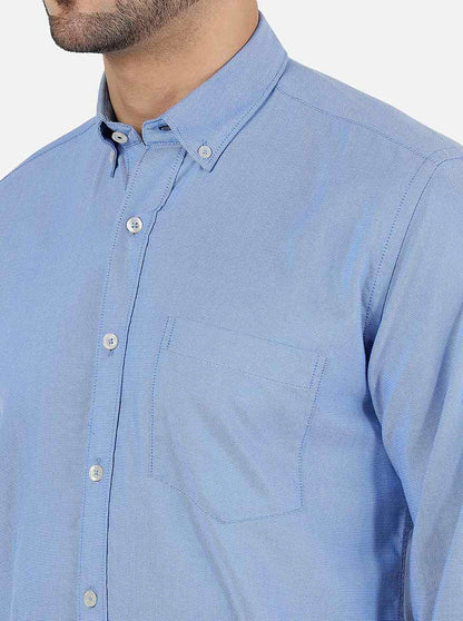 Blue Solid Slim Fit Semi Casual Shirt | JadeBlue