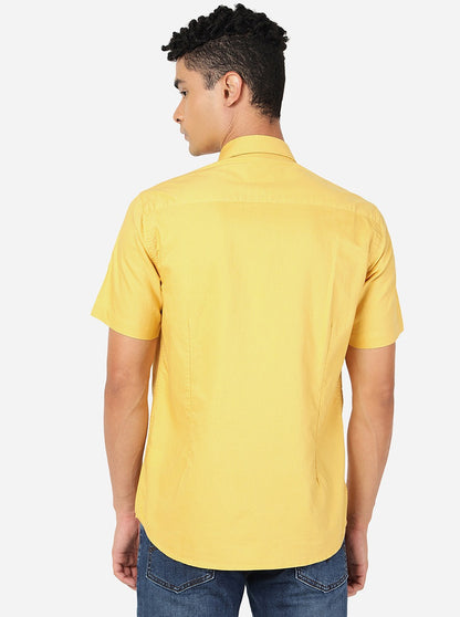 Mustard Yellow Solid Slim Fit Semi Casual Shirt | Greenfibre