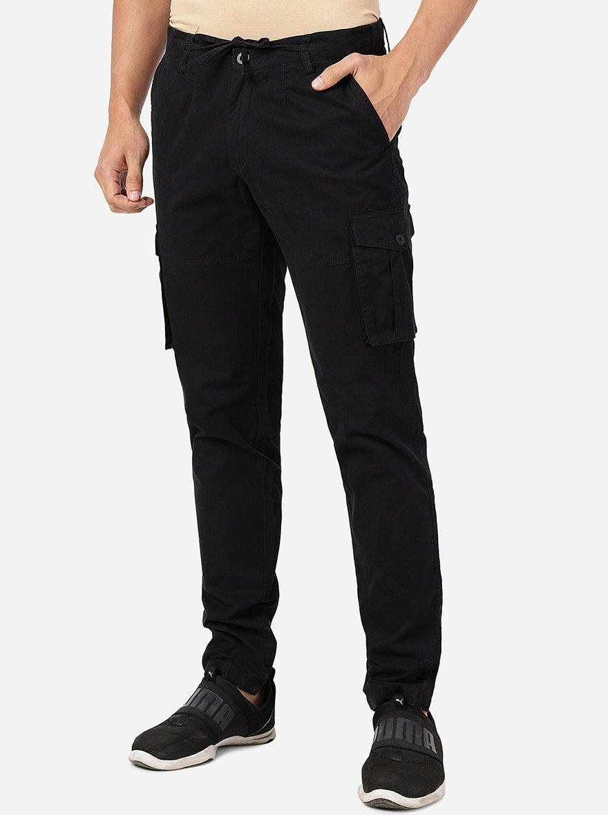 Black Solid Slim Fit Track Pant | JadeBlue
