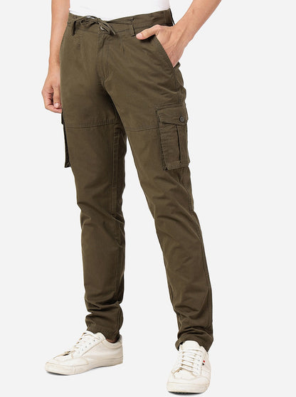 Olive Green Solid Slim Fit Track Pant | JadeBlue