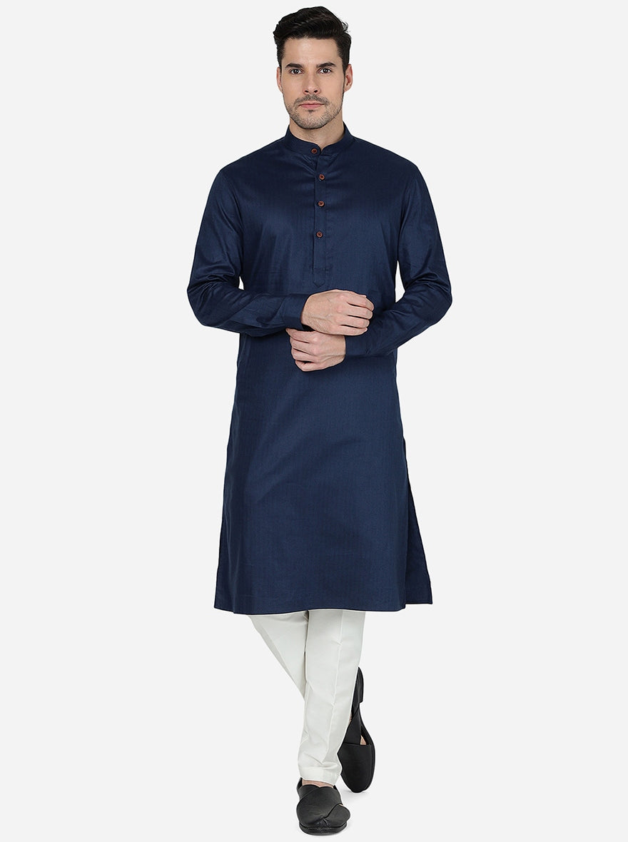 Arabian Blue Solid Regular Fit Modi Kurta | JadeBlue