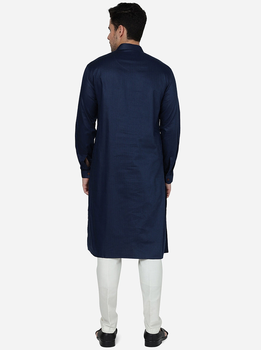 Arabian Blue Solid Regular Fit Modi Kurta | JadeBlue