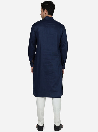 Arabian Blue Solid Regular Fit Modi Kurta | JadeBlue