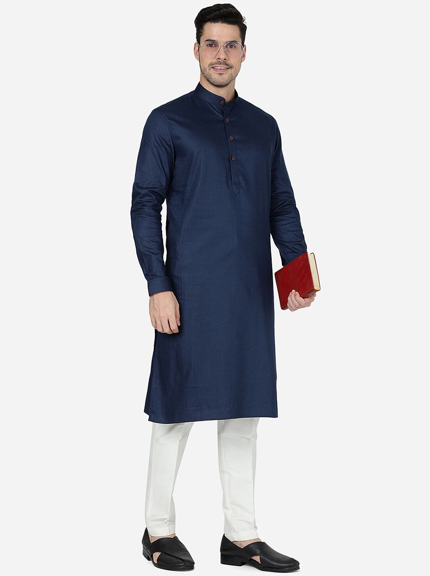 Arabian Blue Solid Regular Fit Modi Kurta | JadeBlue