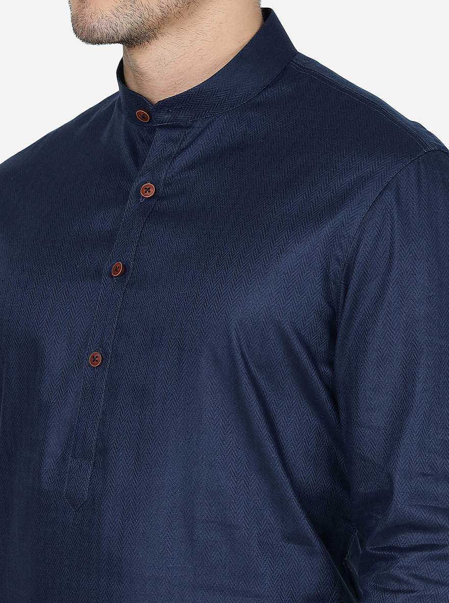 Arabian Blue Solid Regular Fit Modi Kurta | JadeBlue