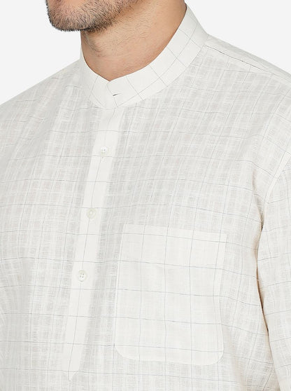 Off White Checked Regular Fit Modi Kurta | JadeBlue