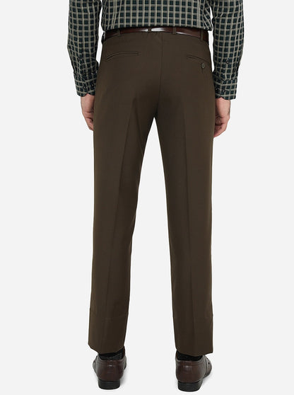 Coffee Brown Solid Slim Fit Formal Trouser | Metal