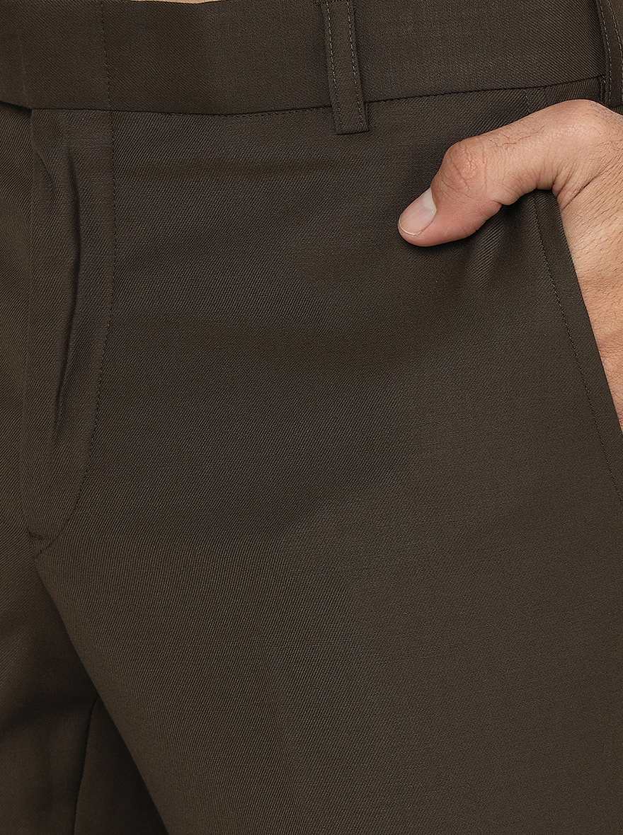 Coffee Brown Solid Slim Fit Formal Trouser | Metal