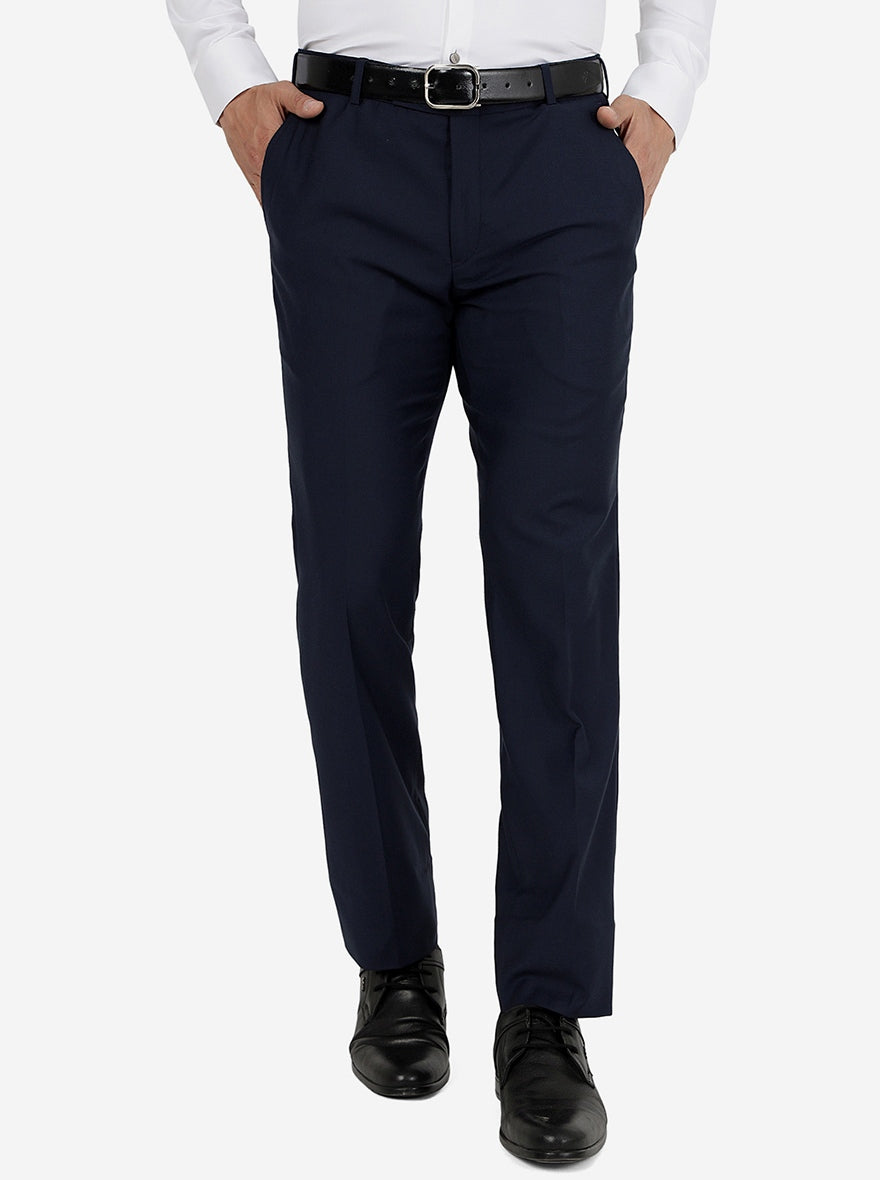 Navy Blue Solid Slim Fit Formal Trouser | Metal