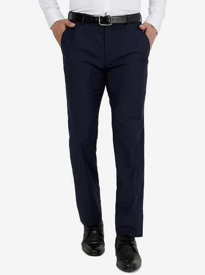 Navy Blue Solid Slim Fit Formal Trouser | Metal