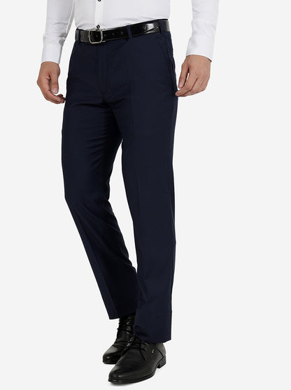 Navy Blue Solid Slim Fit Formal Trouser | Metal