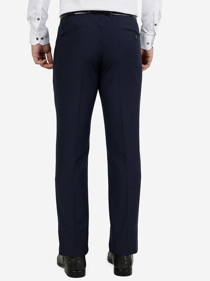Navy Blue Solid Slim Fit Formal Trouser | Metal