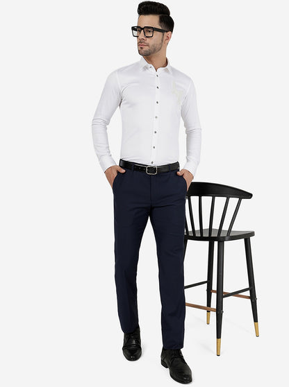 Navy Blue Solid Slim Fit Formal Trouser | Metal