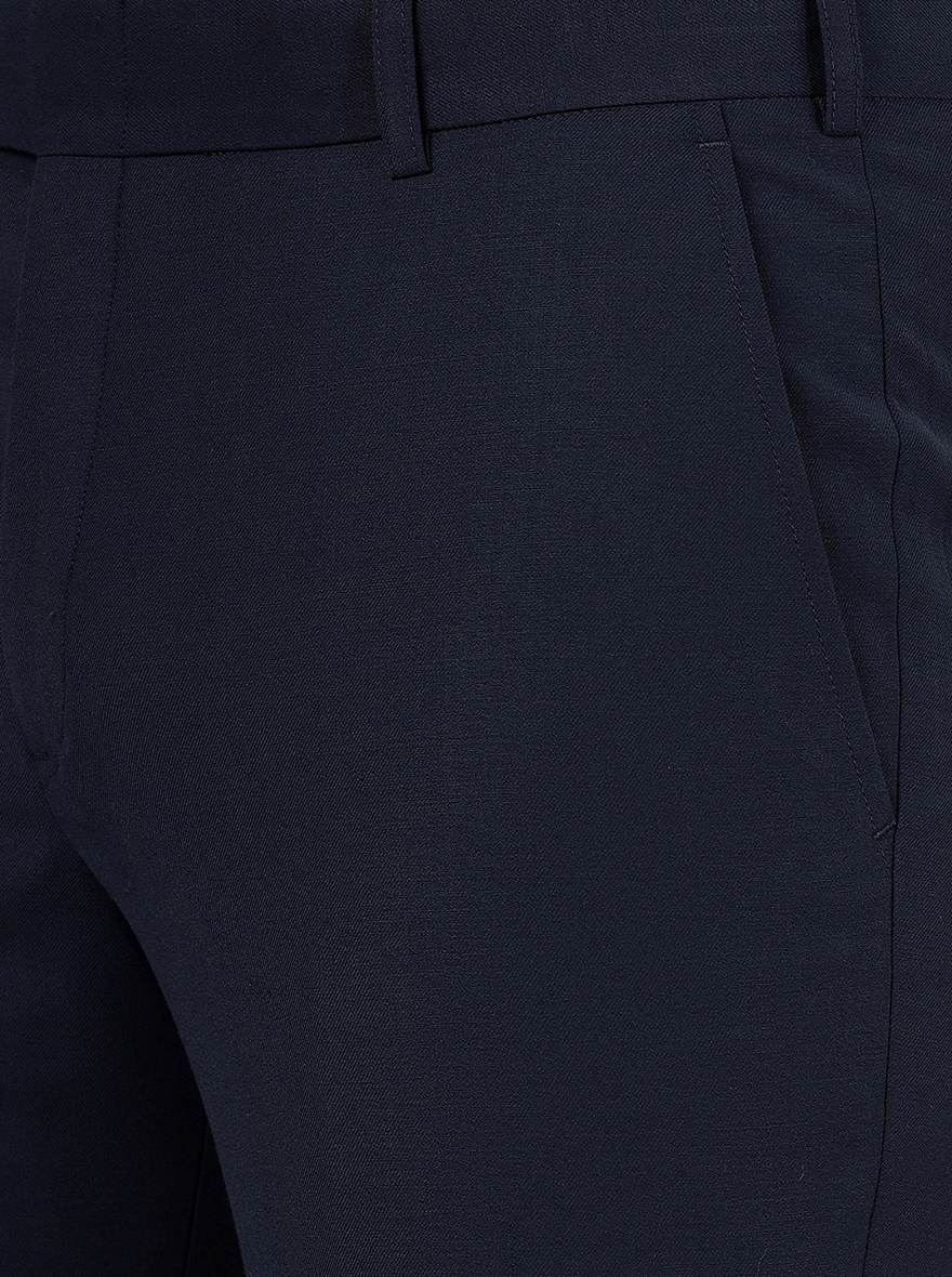 Navy Blue Solid Slim Fit Formal Trouser | Metal