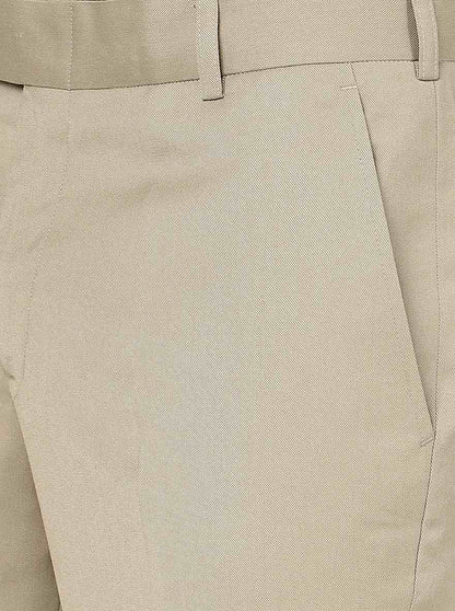 Khakhi Solid Slim Fit Formal Trouser | Metal