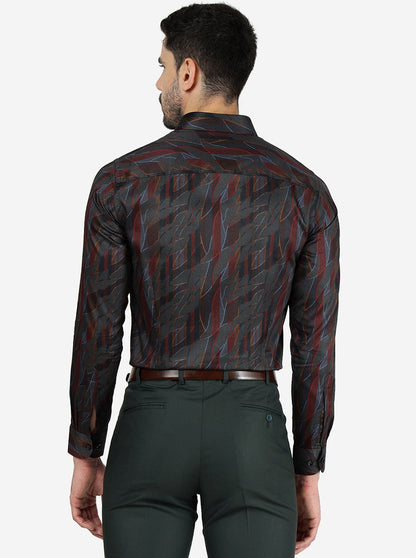 Grey & Maroon Printed Slim Fit Party Wear Shirt | JB Studio
