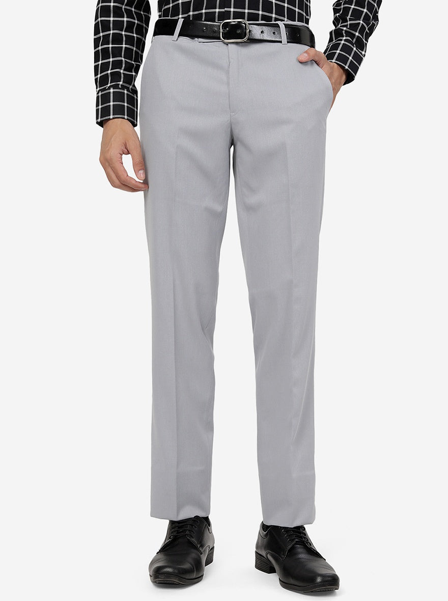 Grey Solid Slim Fit Formal Trouser | Metal