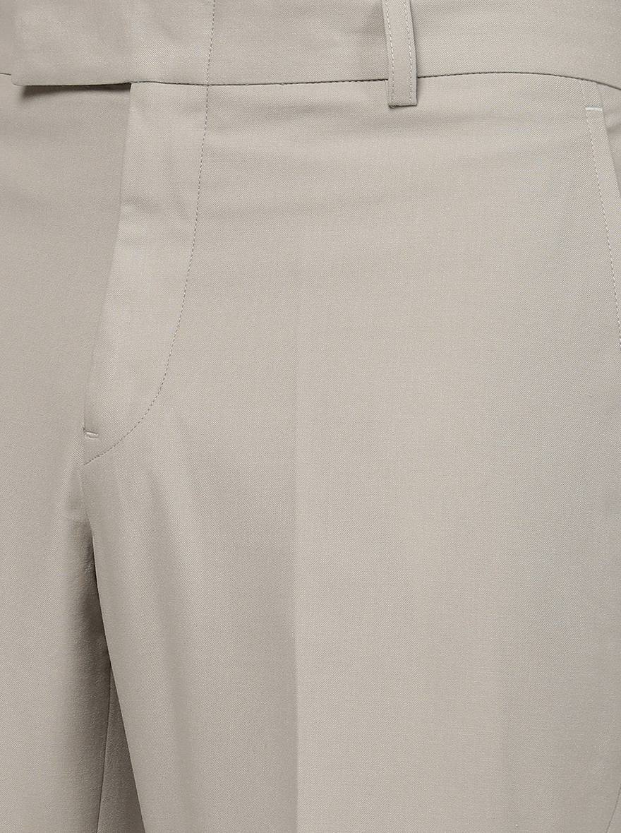 Beige Solid Slim Fit Formal Trouser | Metal