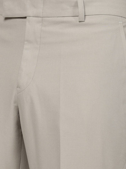Beige Solid Slim Fit Formal Trouser | Metal