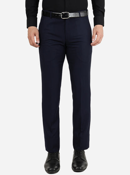 Navy Blue Solid Slim Fit Formal Trouser | Metal