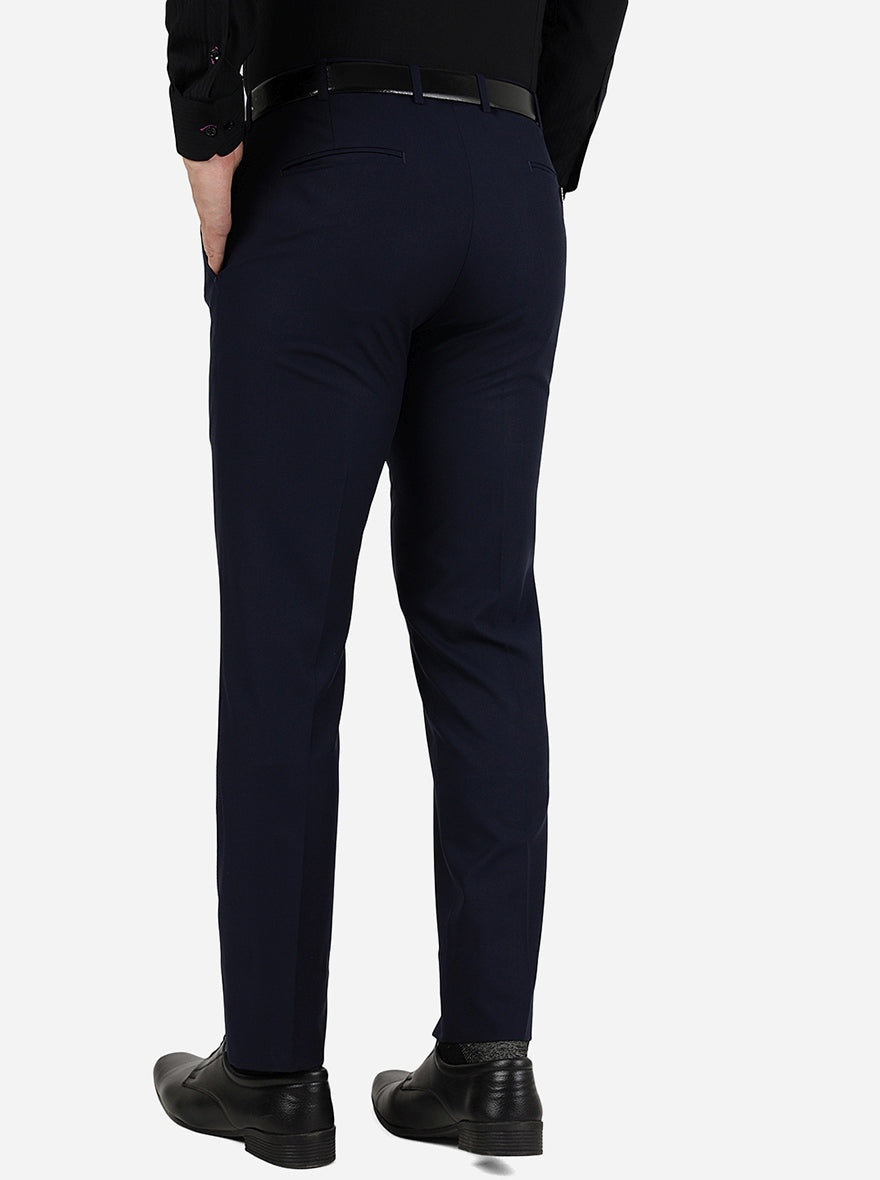 Navy Blue Solid Slim Fit Formal Trouser | Metal