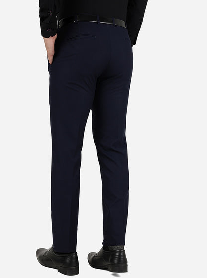 Navy Blue Solid Slim Fit Formal Trouser | Metal