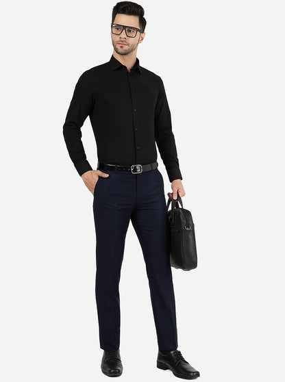 Navy Blue Solid Slim Fit Formal Trouser | Metal