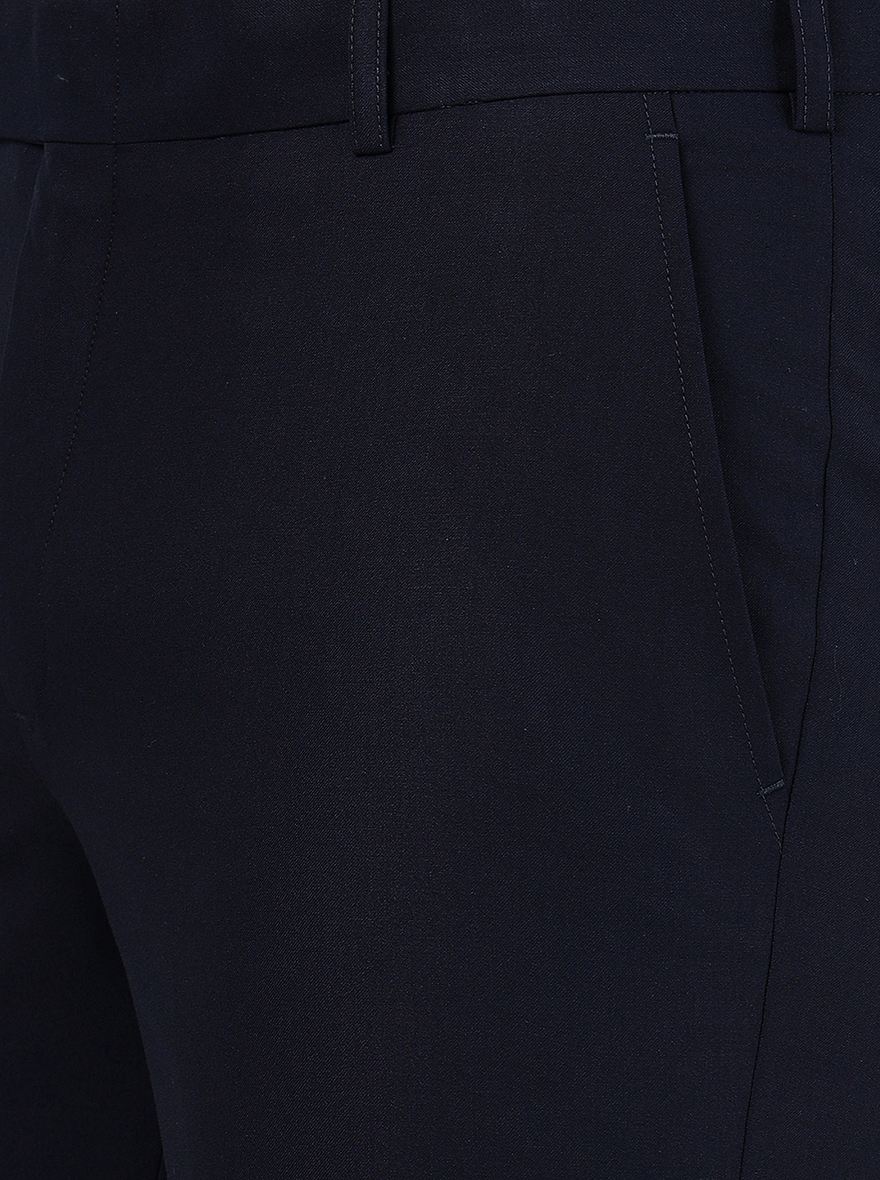 Navy Blue Solid Slim Fit Formal Trouser | Metal