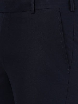 Navy Blue Solid Slim Fit Formal Trouser | Metal