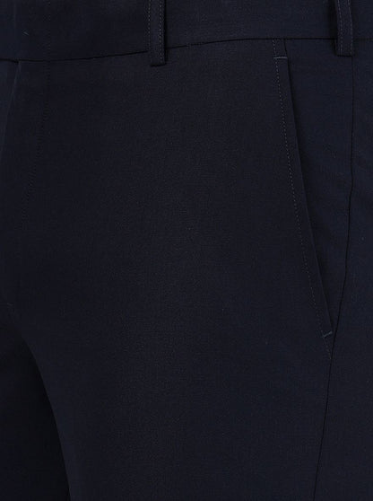 Navy Blue Solid Slim Fit Formal Trouser | Metal