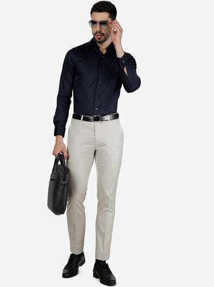 Beige Solid Slim Fit Formal Trouser | Metal