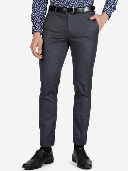 Grey Solid Slim Fit Formal Trouser | Metal