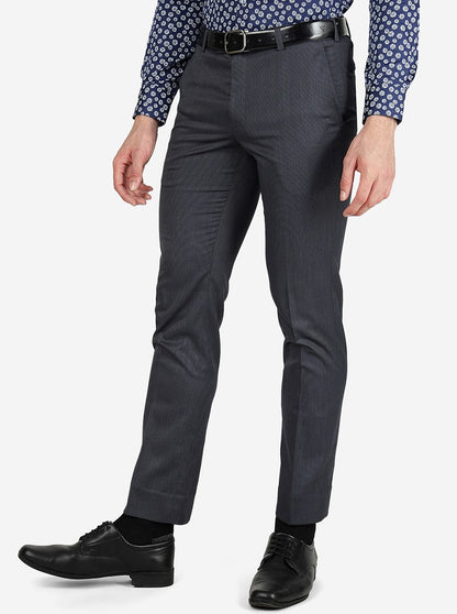 Grey Solid Slim Fit Formal Trouser | Metal