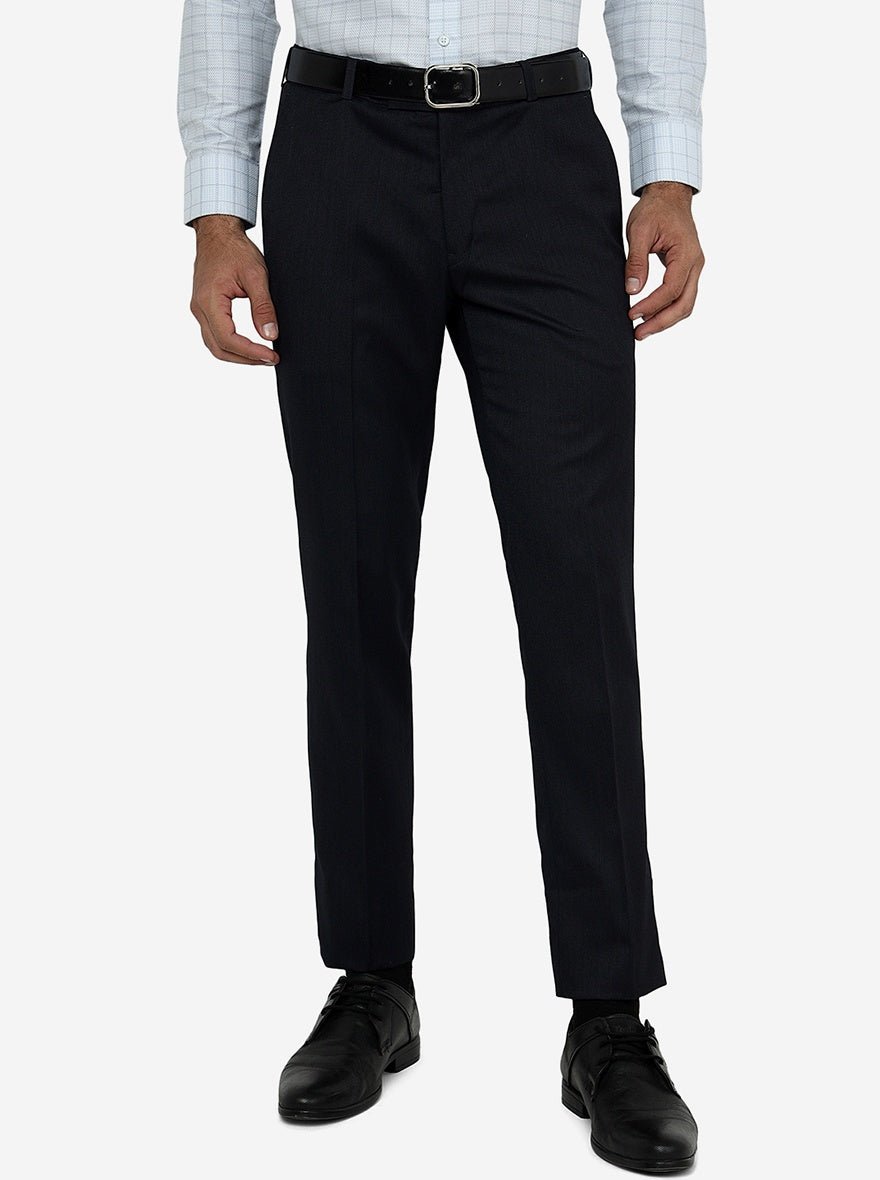 Navy Blue Solid Slim Fit Formal Trouser | Metal