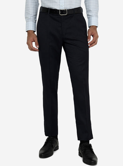 Navy Blue Solid Slim Fit Formal Trouser | Metal