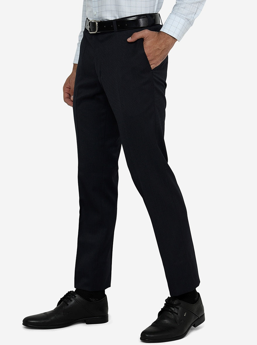 Navy Blue Solid Slim Fit Formal Trouser | Metal