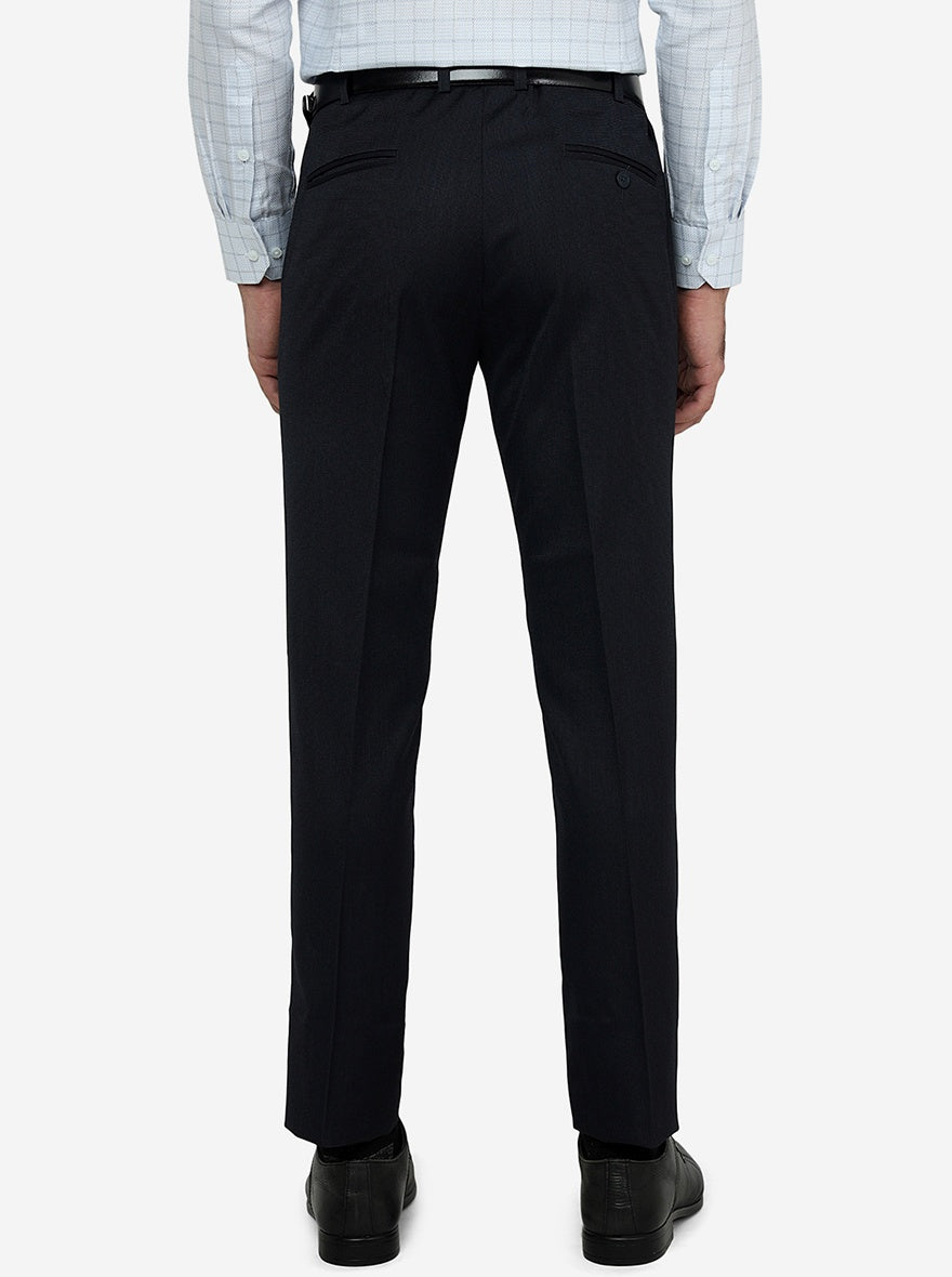 Navy Blue Solid Slim Fit Formal Trouser | Metal