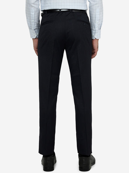 Navy Blue Solid Slim Fit Formal Trouser | Metal
