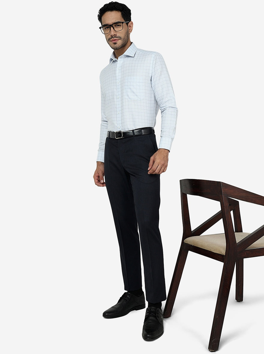 Navy Blue Solid Slim Fit Formal Trouser | Metal